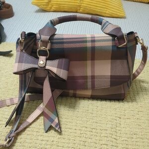 Plaid Bow Accent Handbag - Multicolor